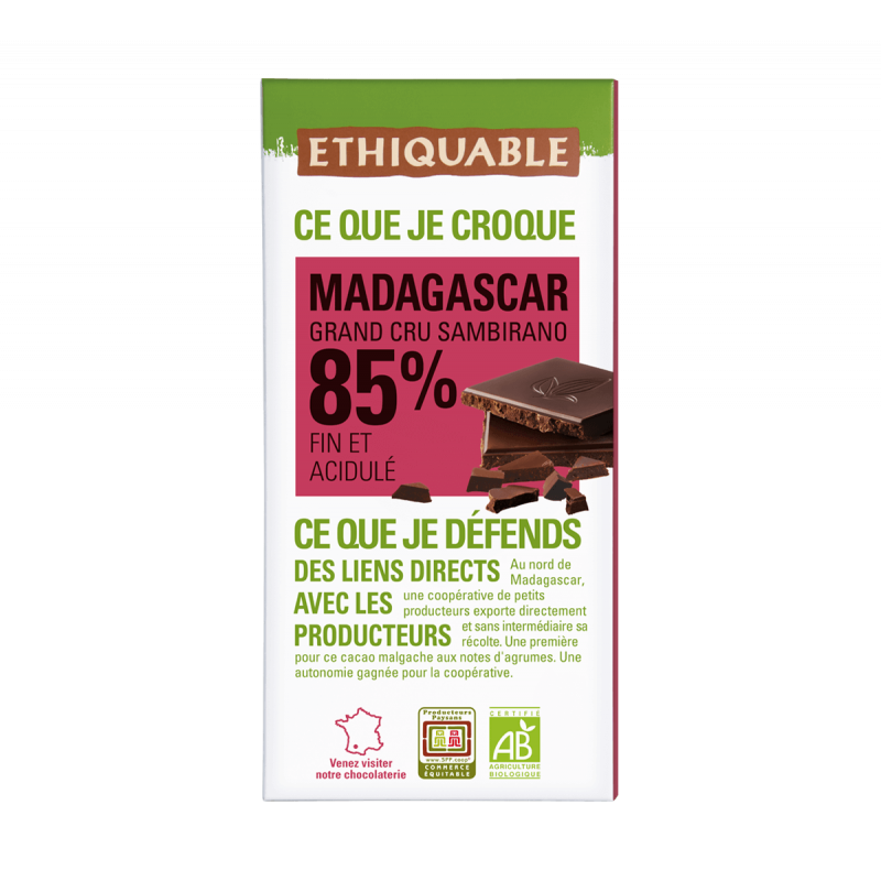 Chocolat noir 85% Madagas (Ethiquable) 100g
