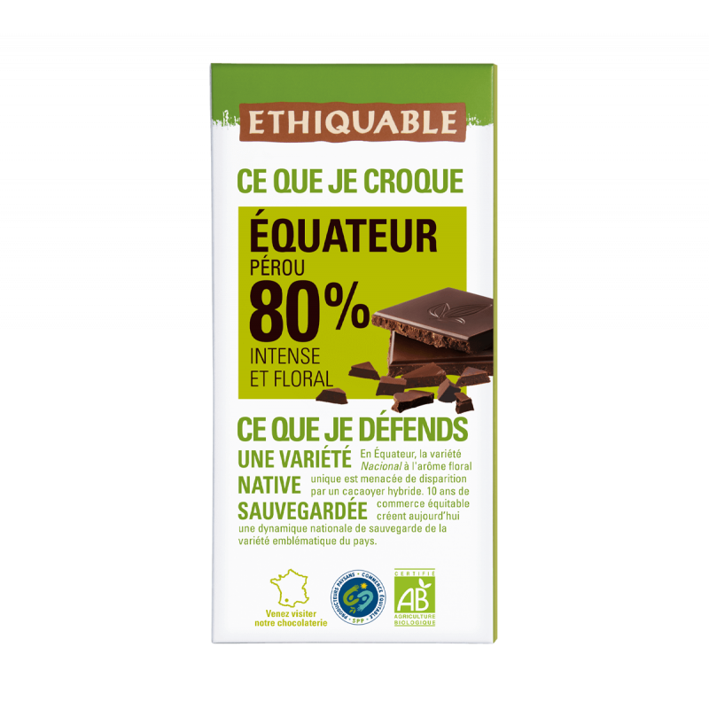 Chocolat noir 80% Équateu (Ethiquable) 100g