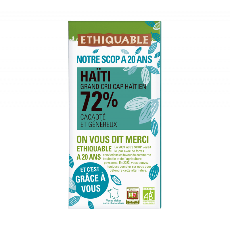 Chocolat noir 72% Haïti (Ethiquable) 100g