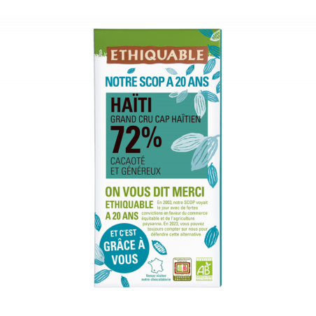 Chocolat noir 72% Haïti (Ethiquable) 100g