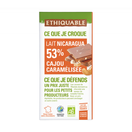 Chocolat lait 53% cajou caramélisé (Ethiquable) 100g