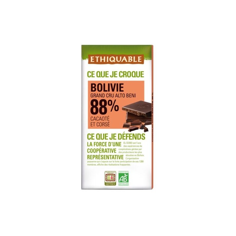 Chocolat noir 88% Bolivie (Ethiquable) 100g